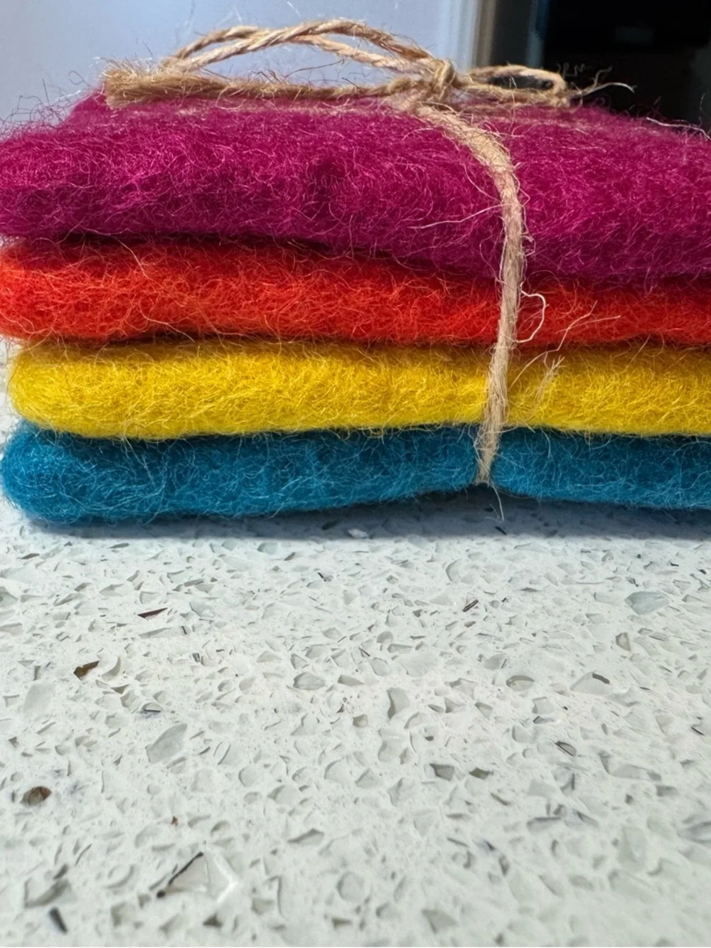 NEW Fair Trade Set 4 x Sheep Wool Felt Nepalese Handmade Coaster Squares